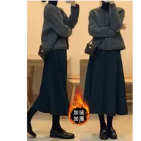 8221-【现货+运费险】秋冬新款加厚加绒高品质微胖大码显瘦垂感伞裙