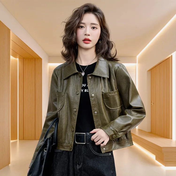 海宁真皮皮衣女式女款新款时尚气质复古绵羊皮机车夹克女皮衣真皮
