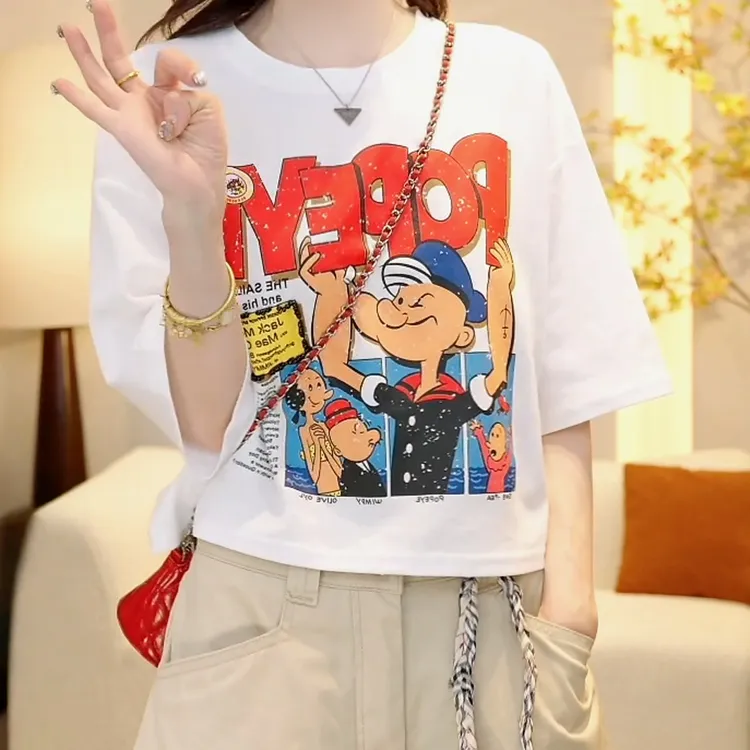 『手绘涂鸦』2025夏季新款时尚百搭设计感卡通印花短袖T恤上衣女