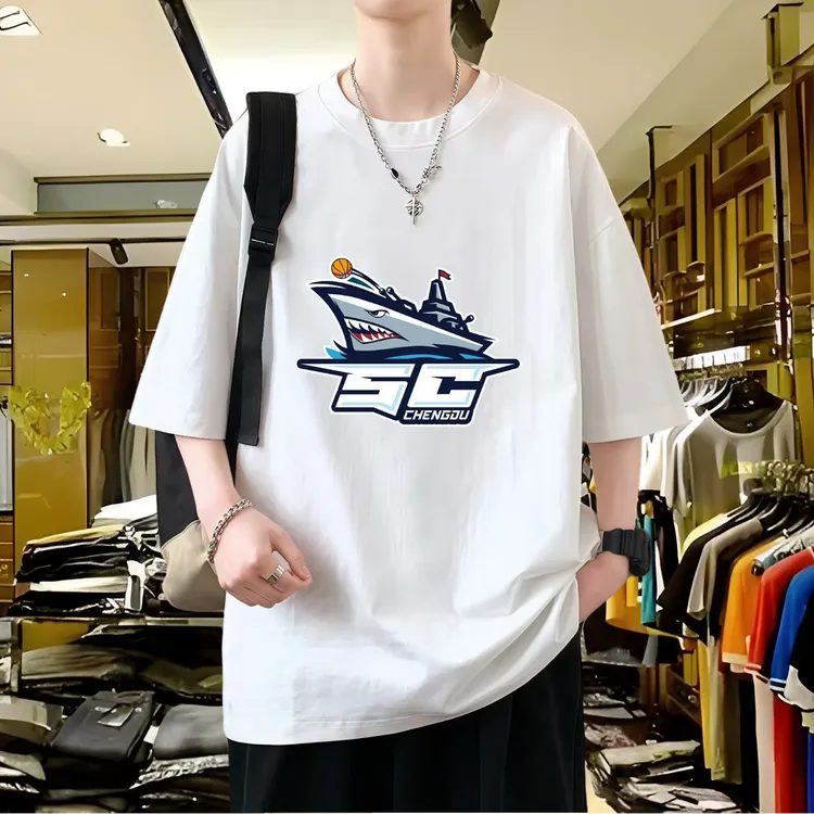 钓鱼人新款短袖t恤男夏季宽松印花圆领重磅透气男士爆款220克