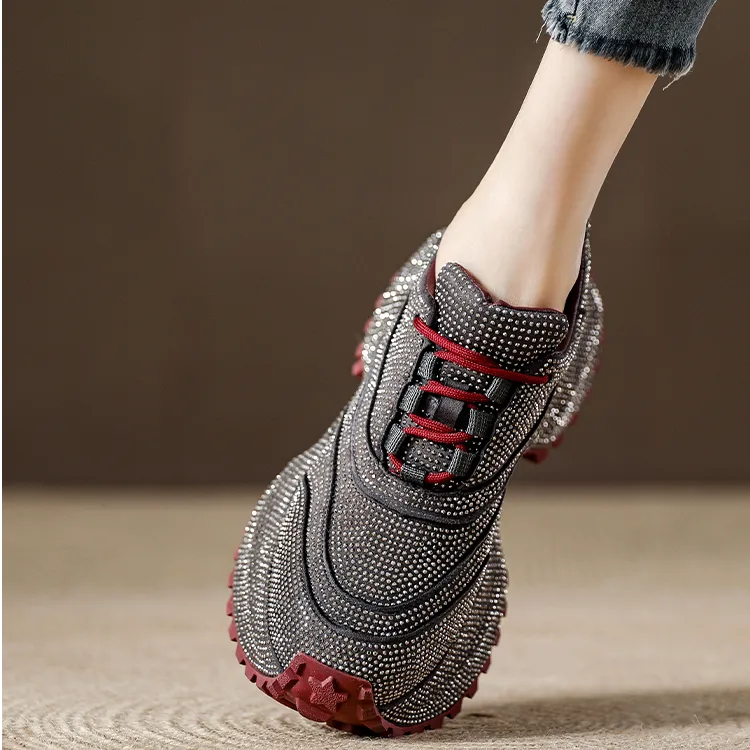 水钻老爹鞋女2025年夏季新款潮流百搭舒适透气厚底增高休闲运动鞋