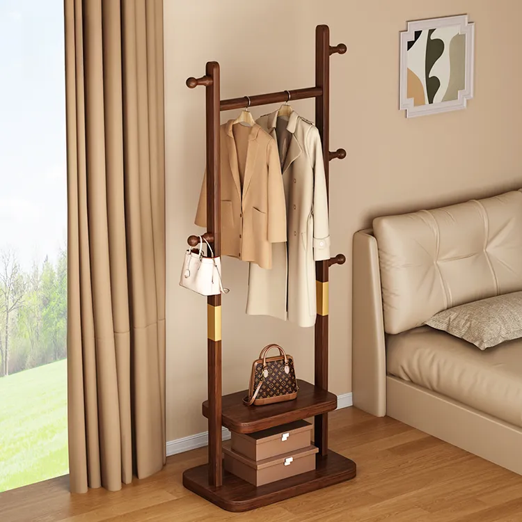 新款落地挂衣架家用床头柜衣帽架一体卧室次净衣架实木衣服置物架