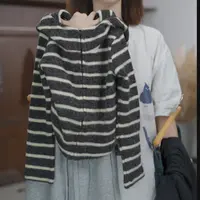 秋季男女童时尚韩版简约条纹宽松针织连帽毛衣HBB8029