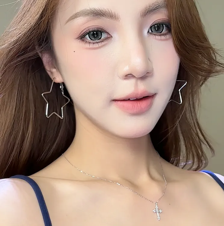 合金耳饰 五角星耳圈简约镂空几何星星个性简约夸张大耳环欧美