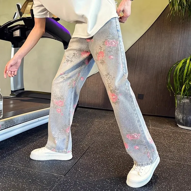 【印花直筒牛仔裤】仓石一树男款痞帅宽松潮流阔腿裤新款百搭休闲裤