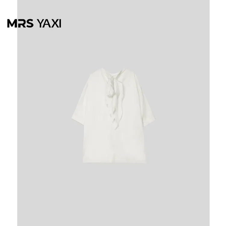 Mrsyaxi气质独特系带上衣纯色百搭圆领短袖T恤YX5052705