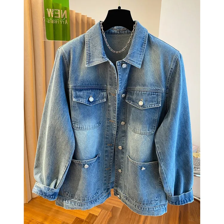 2025新款牛仔外套女春秋韩国高级感渐变色水洗做旧复古夹克牛仔衣