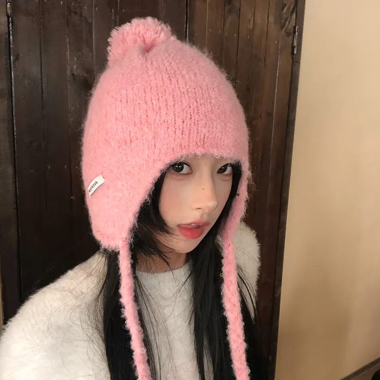 2025秋冬季新款护耳飞行帽子女款可爱纯色大头围显脸小包头帽女士