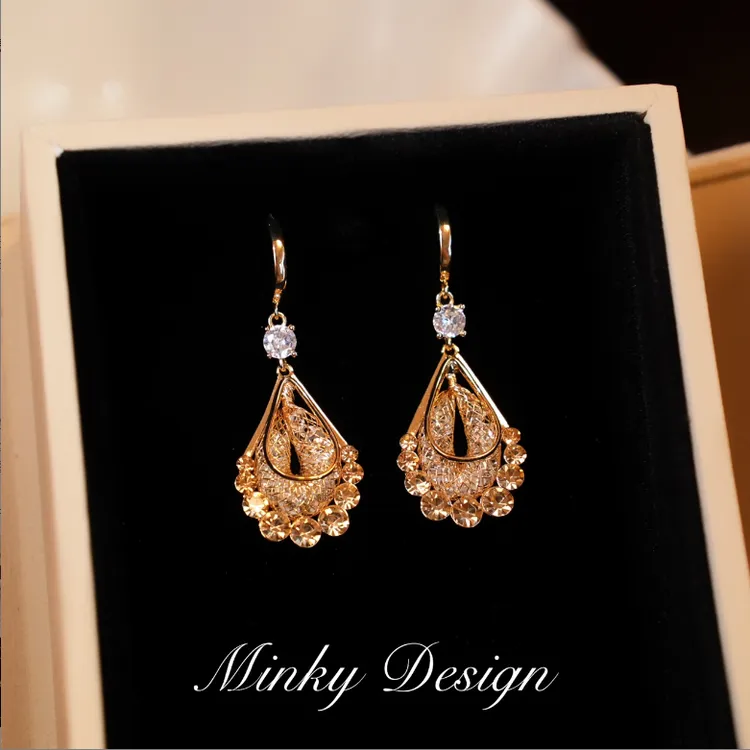 铜合金耳饰 「茶系美人」耳夹水滴形蚊香盘耳夹无耳洞耳钉耳环耳饰