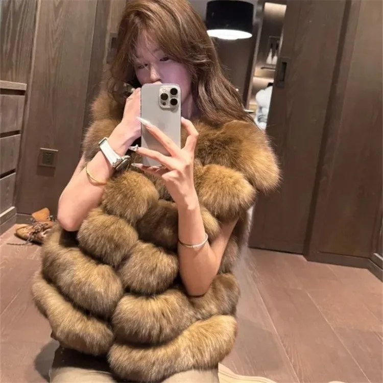 马甲女2025年冬季新款韩系时尚气质名媛风加厚仿皮草马夹上衣潮