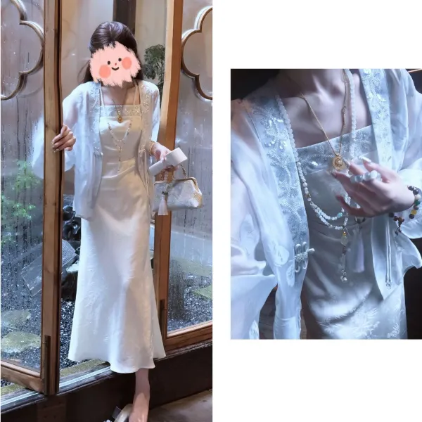 《一梦烟雨》海岛蓝显白 立体定珠吊带小衫套装 TTH2SX586