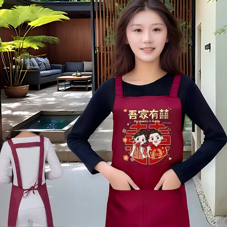 【加厚】结婚喜事围裙酒红色围裙定制LOGO婚宴喜宴喜庆厨房帮忙围腰