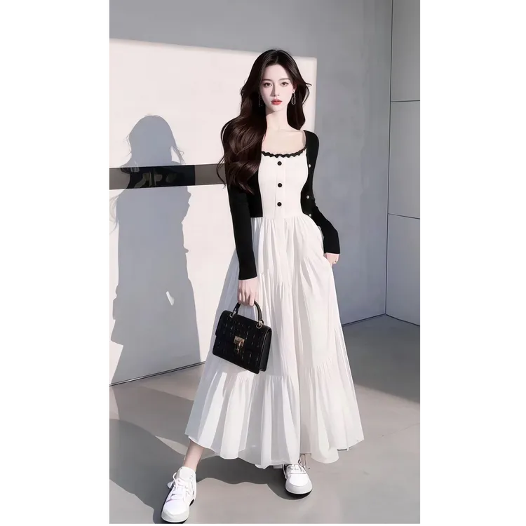 2025早春新款女装超好看小香风法式白色吊带连衣裙搭针织开衫套装