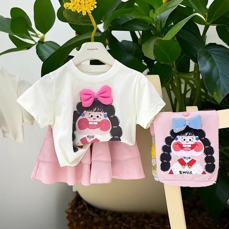 女童韩版立体蝴蝶结短袖T恤2024夏季新款女宝宝洋气卡通纯棉上衣