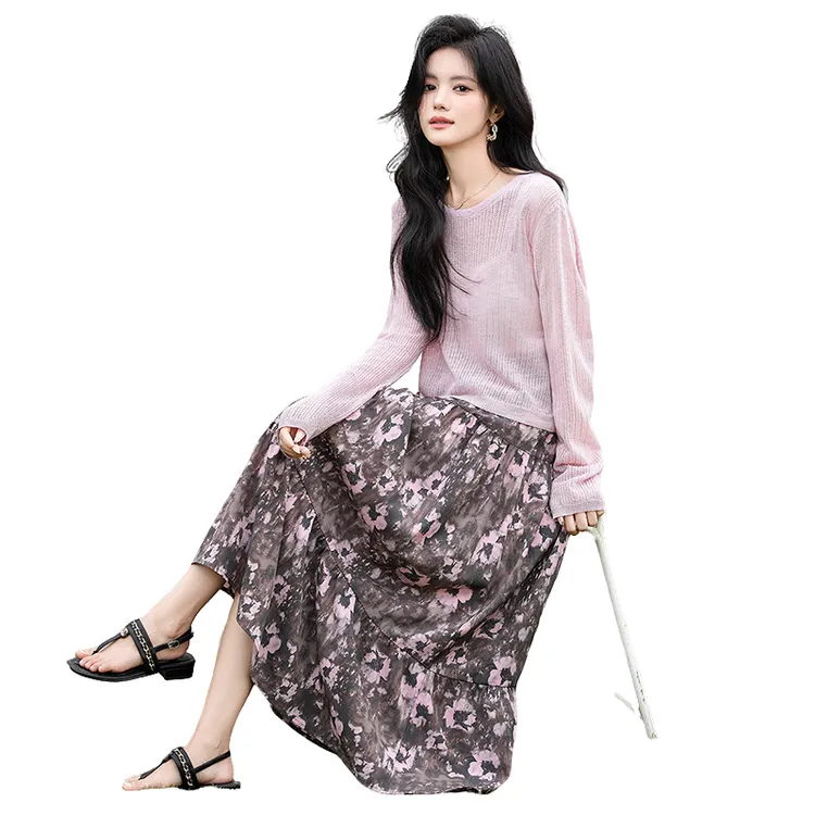 丝柏舍2025夏季欧若风上衣搭半身裙装印花套装S51R0751N