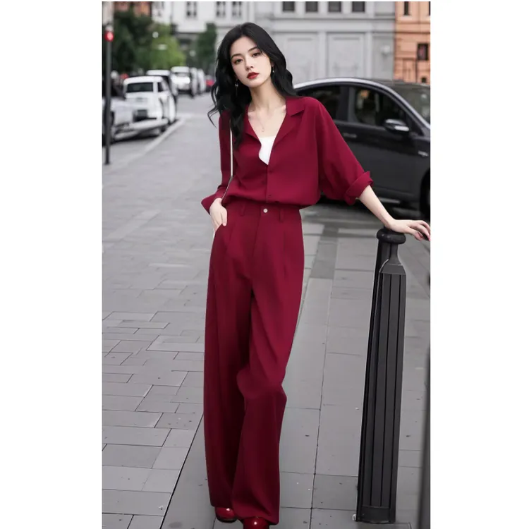 安可拉红色运动套装女春秋新款宽松休闲卫衣阔腿裤时尚两件套春