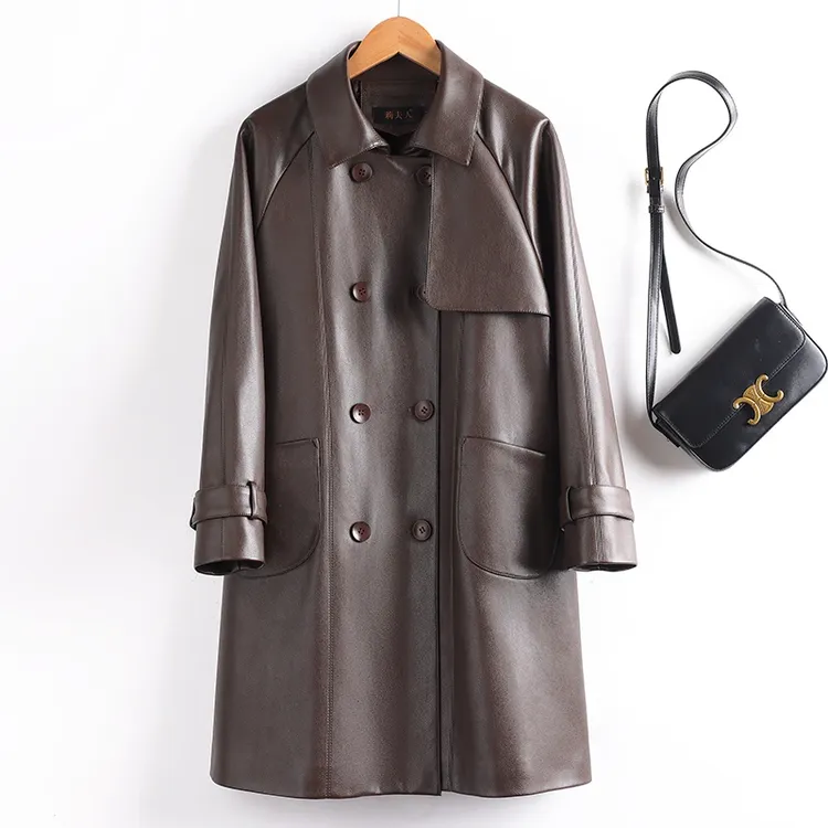 2025春秋新款海宁皮衣女中长款绵羊皮时尚宽松皮衣外套FLT-271#