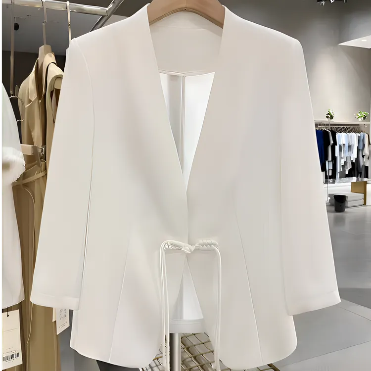 【福利款】纯色V领极简设计感白色西装夏季小西服薄款时尚气质休闲