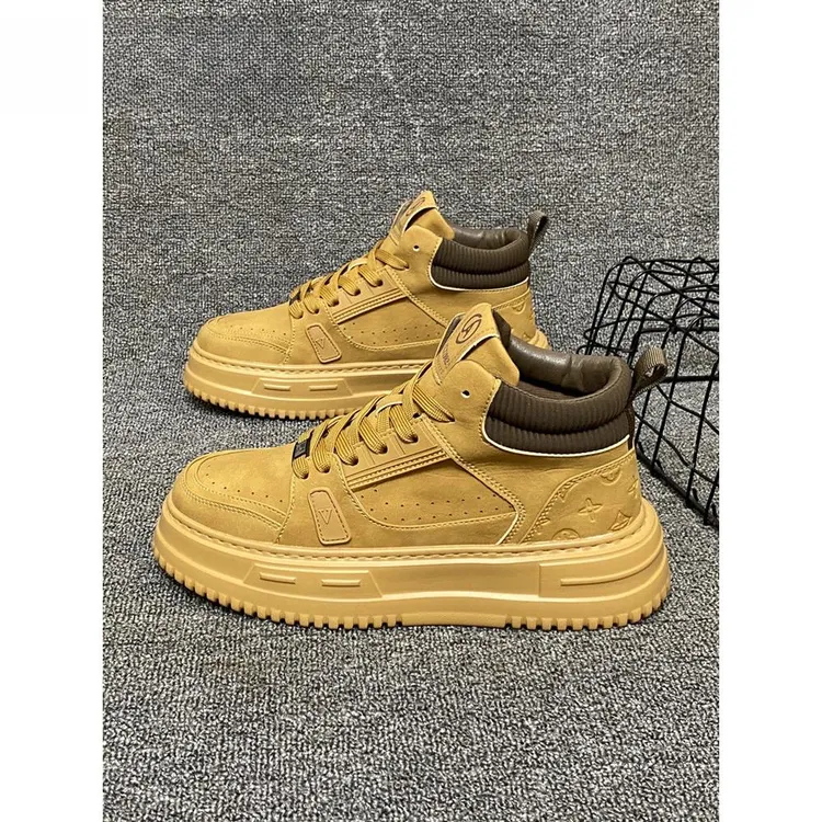 淳启韩式男鞋2025秋季新款美式高帮鞋多功能透气休闲鞋厚底运动鞋