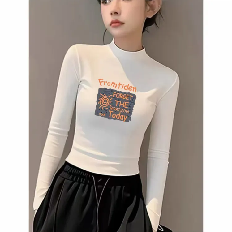 加绒秋冬长袖百搭纯色t恤打底衫半高领杏色磨毛加绒T恤紧身