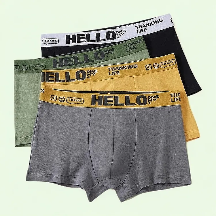 夏季男士内裤HELLO时尚舒适平角短裤潮流运动薄款男生男孩四角裤