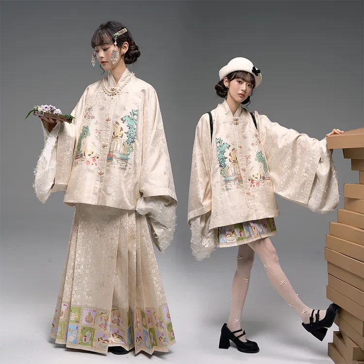 粼夕squama百草【博古喵喵】原创改良汉服红色补服马面裙套装新款