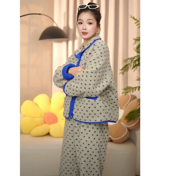 【25定制款】百搭修身显瘦时尚复古领双层加厚保暖外穿家居服套装