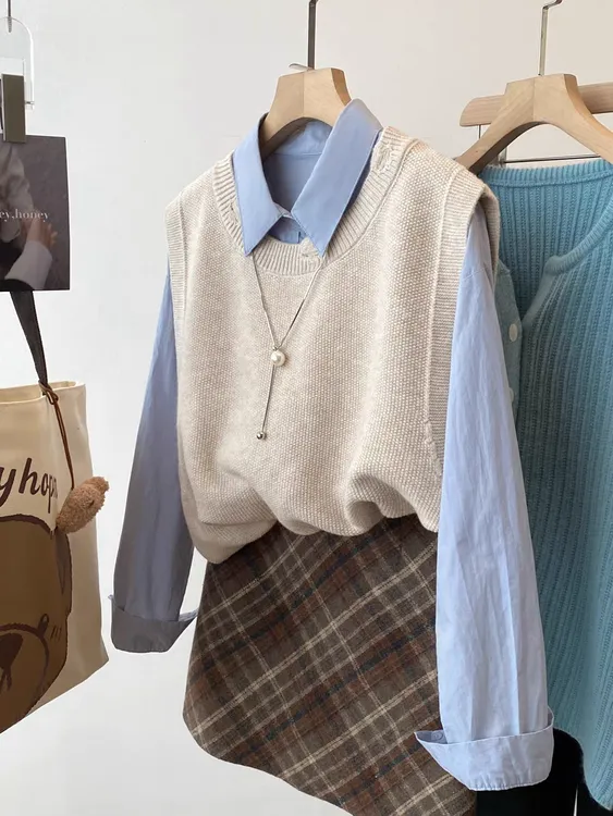 【单马甲】圆领针织衫马甲女韩系外穿坎肩叠穿毛衣打底背心上衣