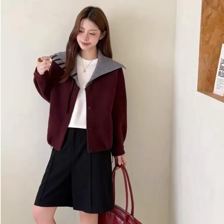 707冬季珍珠尼休闲短外套海军领减龄飘带设计长度58