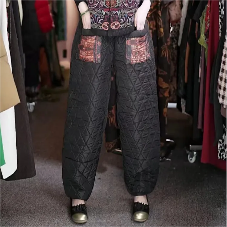 【韩国订单】加绒加厚外贸民族风复古口袋乱花时尚韩版哈伦裤LXQ