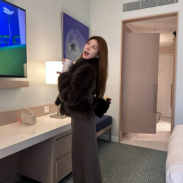 人造皮草 EQED摩卡灰粽“白月光”纯净版百搭不腻毛毛外套女士