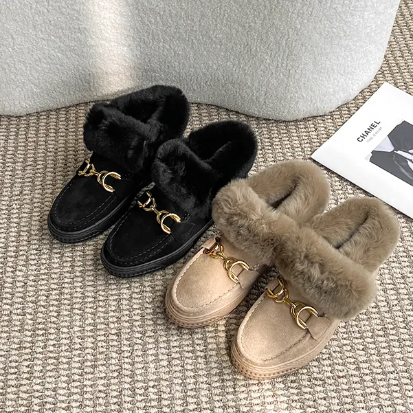 真皮毛毛鞋女冬季外穿网红时尚兔毛厚底加绒加厚棉鞋保暖鞋雪地靴