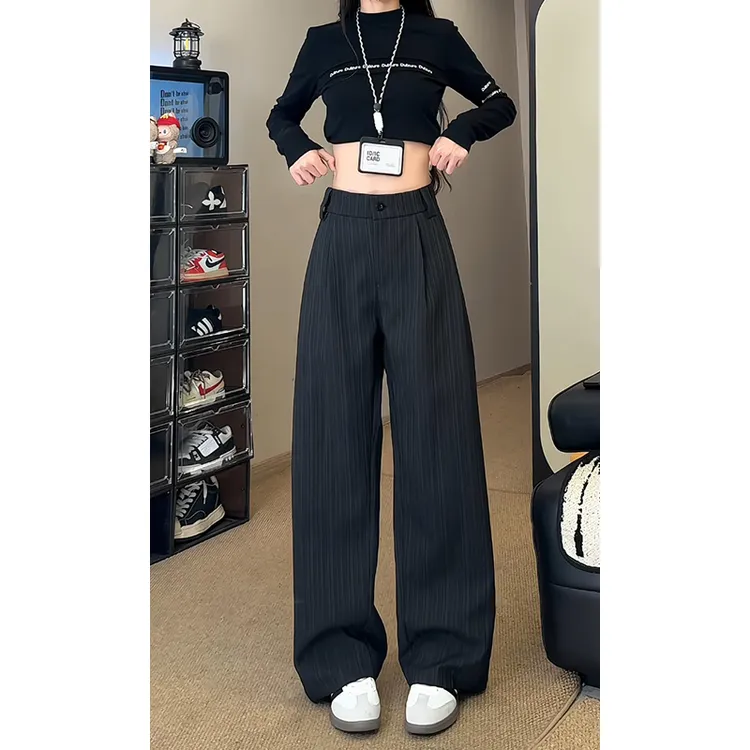 黑色直筒西裤垂坠感高级感夏季休闲裤子男高腰加长款高个子西装裤