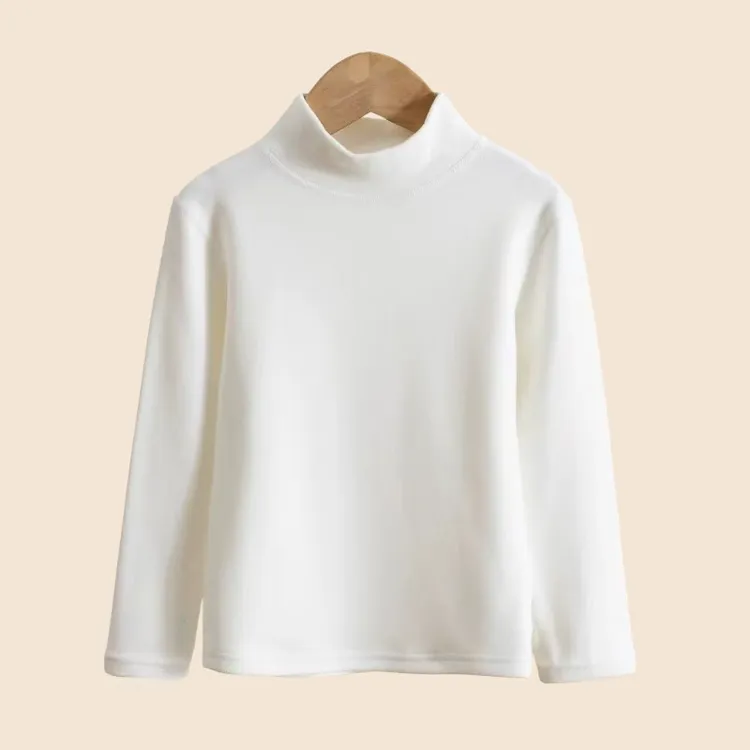 儿童双面德绒打底衫秋冬半高领内搭白色上衣男童女童磨毛保暖内衣