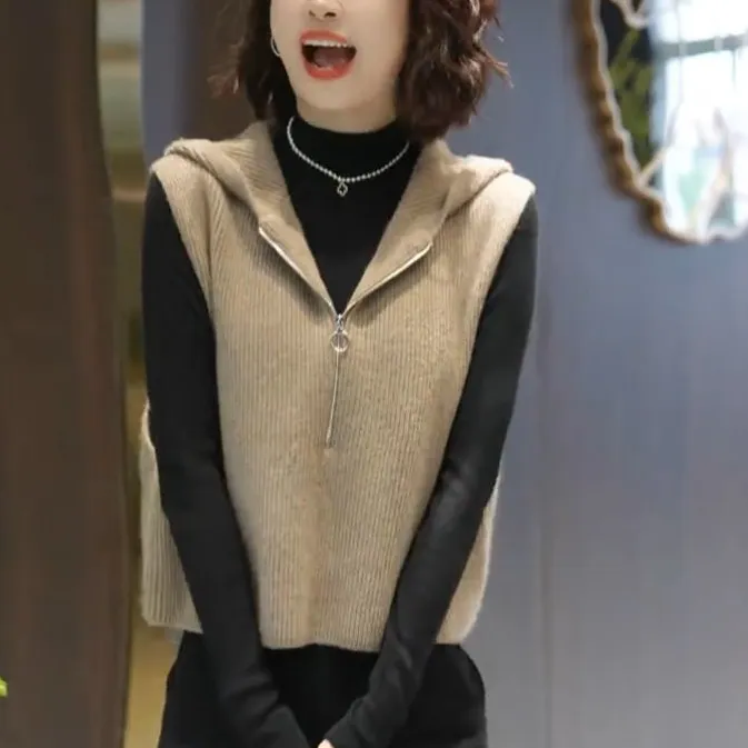 [工厂直销套装]5秋冬洋气半高领打底衫连帽叠穿无袖马甲X87+H026