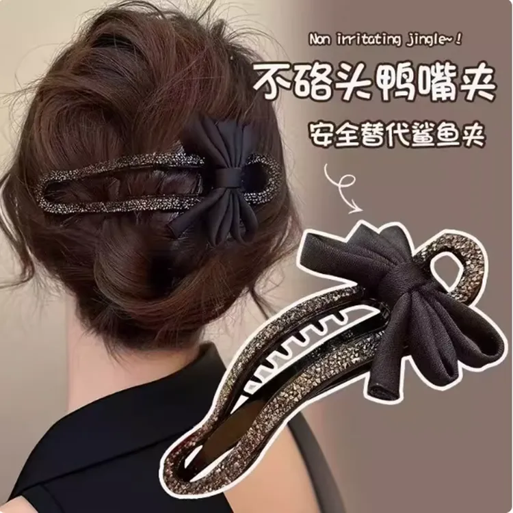 气质碎钻蝴蝶结发夹女后脑勺盘发鸭嘴夹大号一字夹子新款发卡发饰