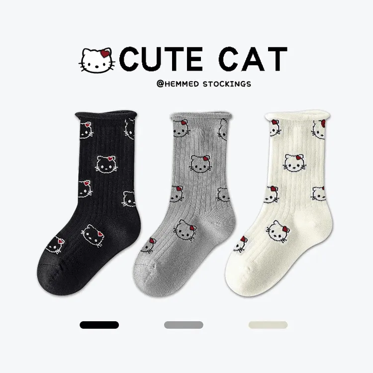 【卡通小猫官搭】亲子款儿童袜春夏款透气公主风卡通小猫咪中筒袜