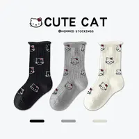 【直播福利专属】儿童袜子秋季新款女宝简约色系卡通小猫学生中筒袜