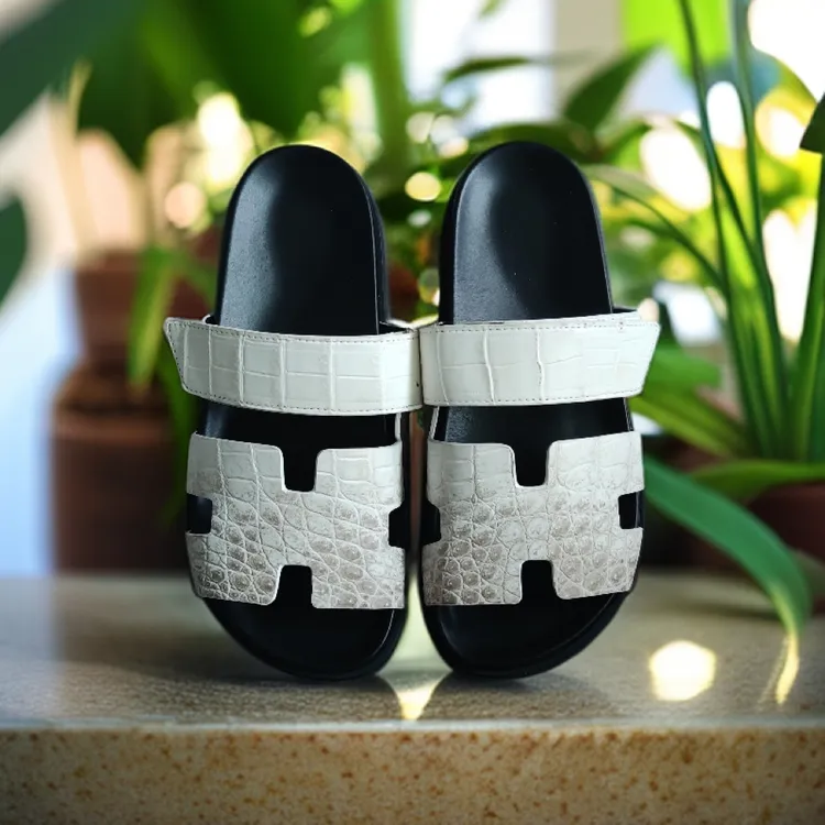 手缝原单制作美洲鳄鱼皮男士新款时尚透气舒适防滑凉拖鞋外穿鞋拖