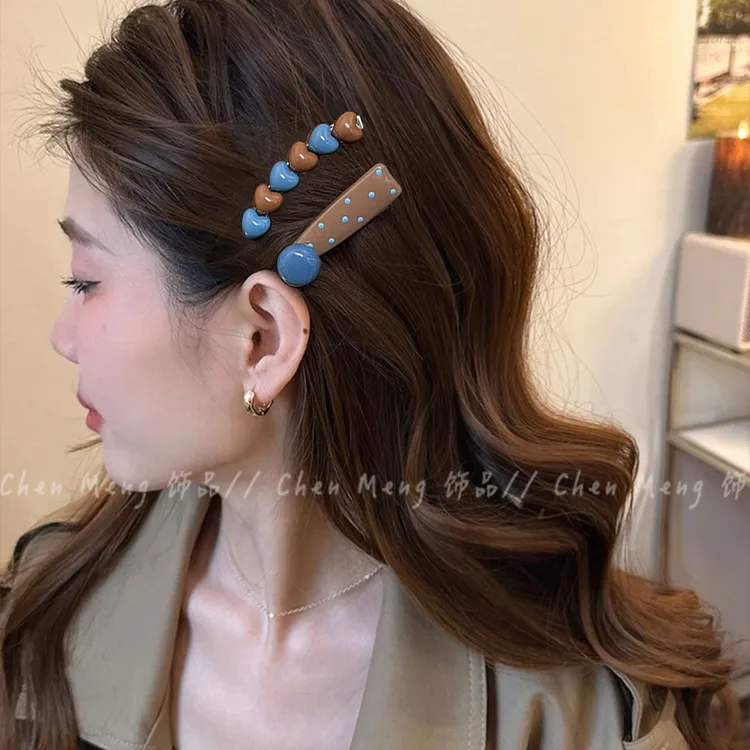 韩系海盐奶咖发夹侧边一字夹前额碎发边夹刘海夹2025新款高端发卡