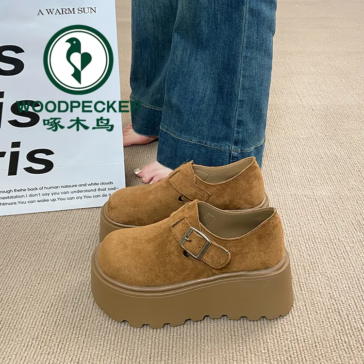 啄木鸟厚底小个子增高勃肯鞋女2025春秋新款一脚蹬两穿复古乐福鞋
