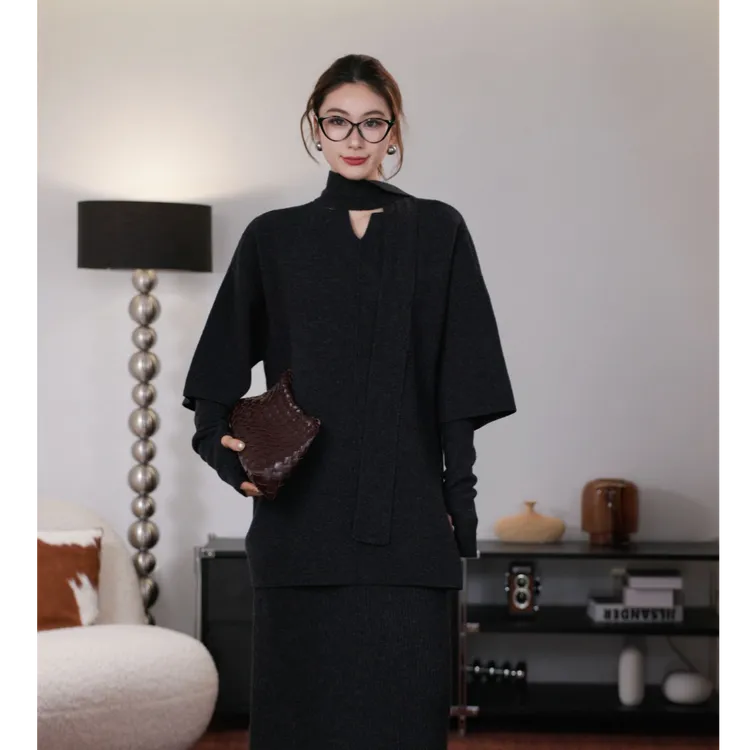 LYNEE【午后庭院】两穿羊毛飘带短袖针织套装LGD2FAK111/LAD2FAK002