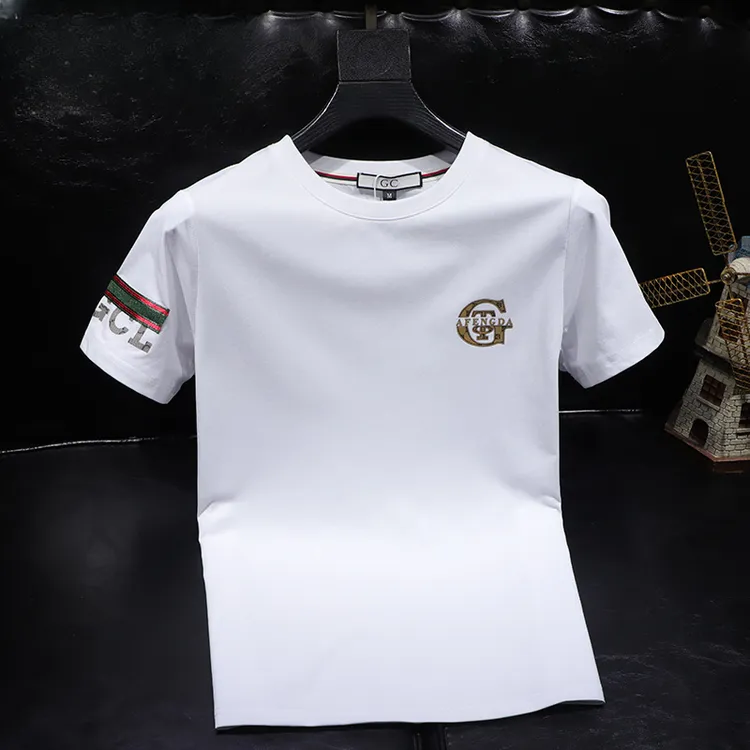 男士短袖T恤2025夏季新款时尚潮流修身半袖大码字母印花圆领体恤