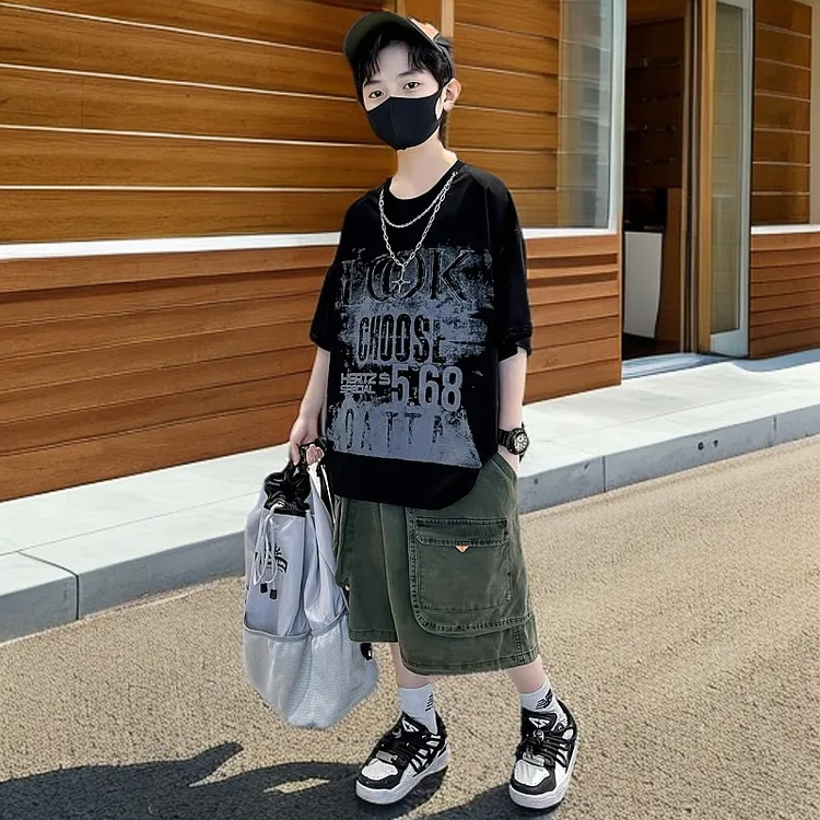 男童短袖t恤夏装2025新款男孩夏季半袖体恤纯棉中大童帅气潮牌T