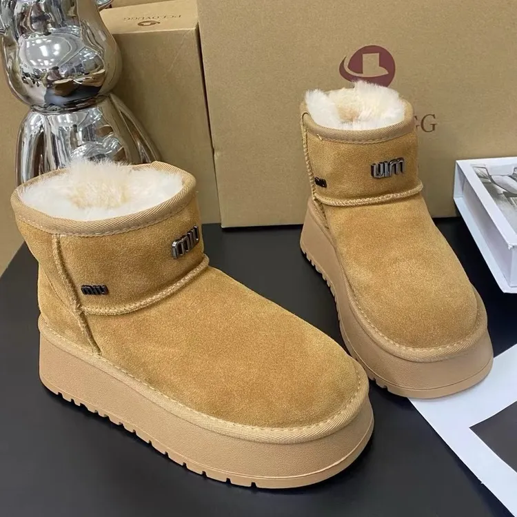 欧货真皮厚底防滑雪地靴女2025冬季新款加绒加厚羊毛保暖东北棉鞋