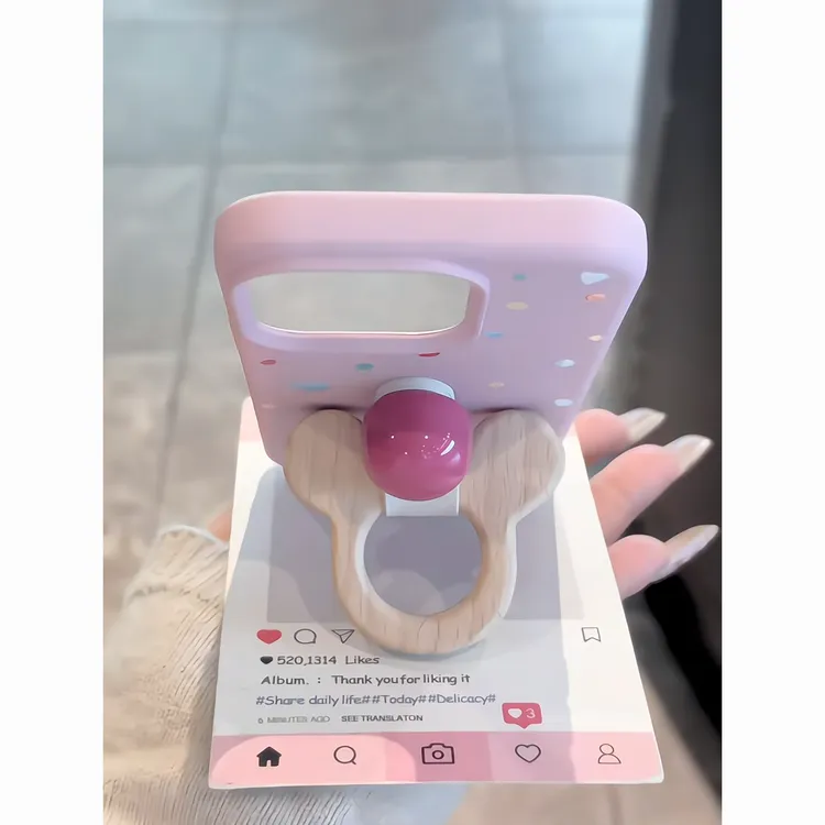 日韩ins粉色米奇指环扣适用苹果16/15手机壳iPhone14/13荔枝纹12