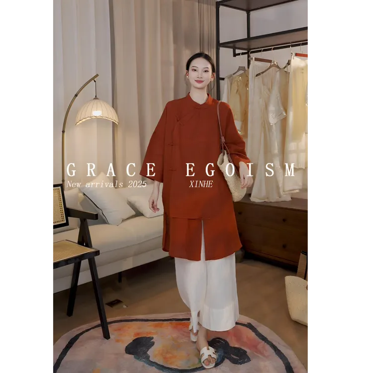 金禾【醉朱砂】清仓休闲夏季满分亚麻宽松文艺中国风上衣1911