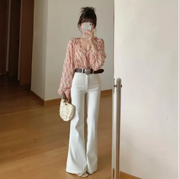 粉色衬衫女2025春季新款v领碎花气质衬衣小个子显瘦防晒长袖上衣