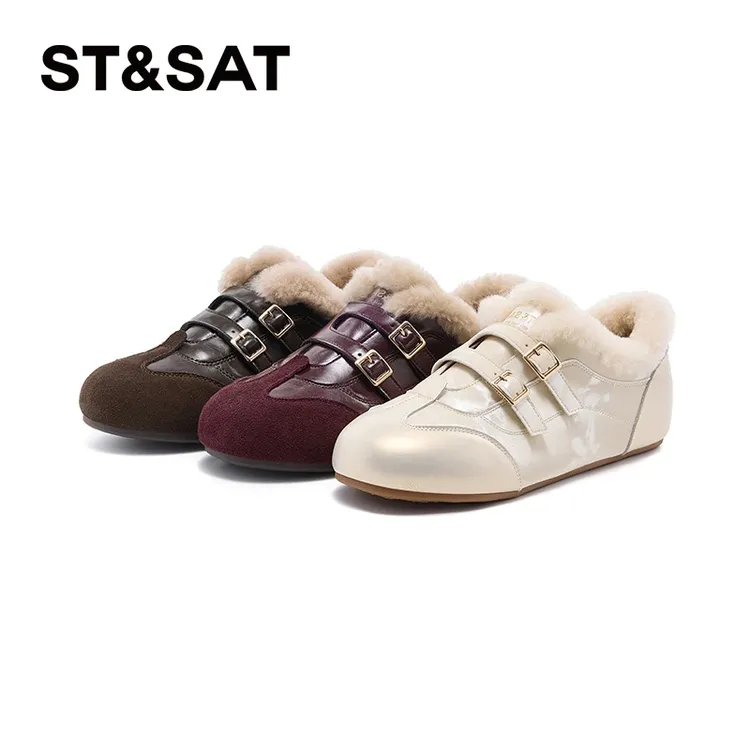 星期六加绒德训鞋女2025冬季新款保暖轻便圆头时尚户外休闲阿甘鞋