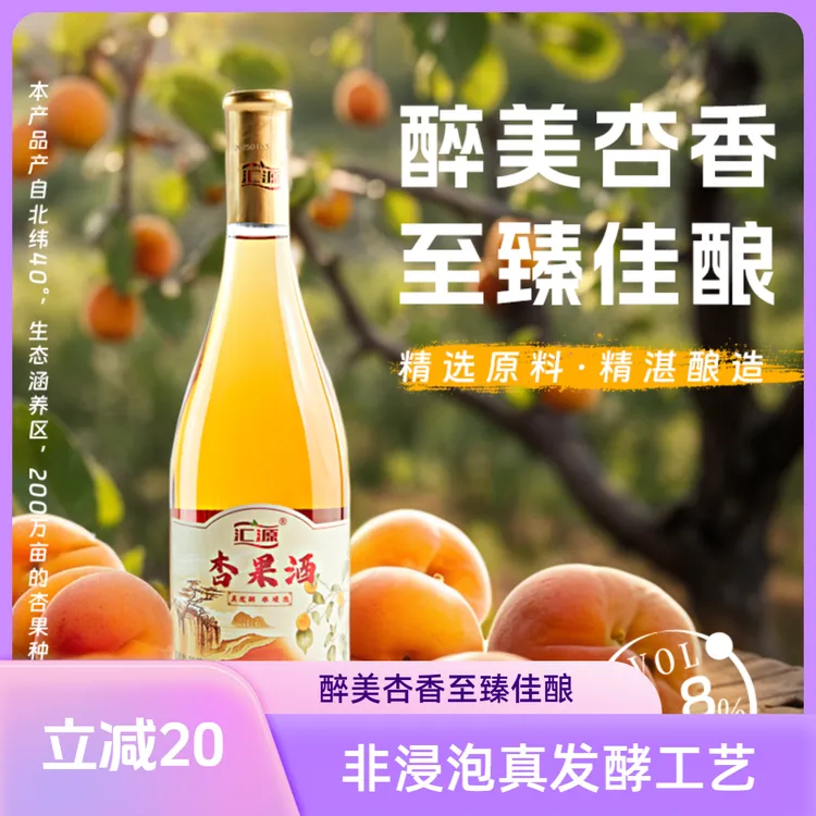汇源100%杏果酒杏果汁发酵【非浸泡 真发酵】750*2瓶微醺果酒